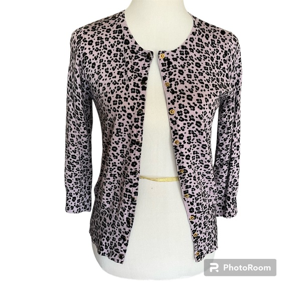 Leopard Print 3/4 Sleeve Lightweight Cardigan Lavender Black Gray Size MP - Picture 1 of 10